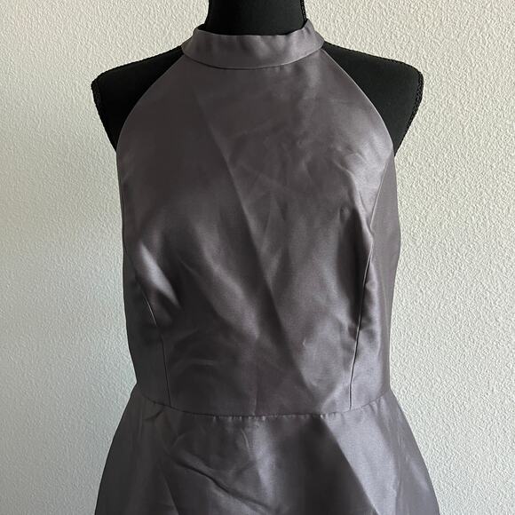 Alfred Sung Dress Size 14 Satin Twill Halter Neck Gown Caviar Gray D772 - Picture 5 of 15